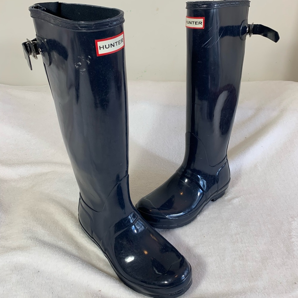 Hunter Womens Boots Size 8 EU 39 Original Tall Gloss Black Adjustable Back